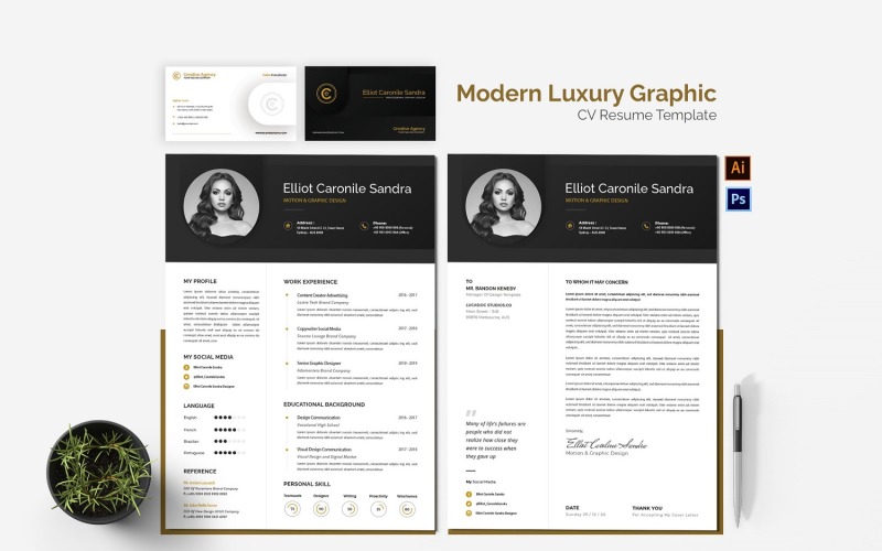 Modern Luxury Graphic CV Resume Set Resume Template
