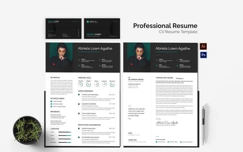 Professional Black Design CV Resume Set Resume Template