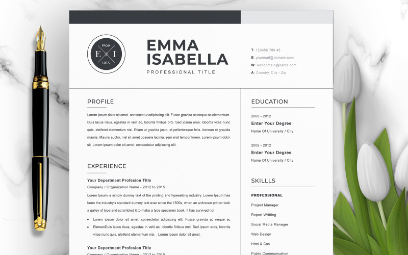Emma Isabella / Modern CV Template Resume Template