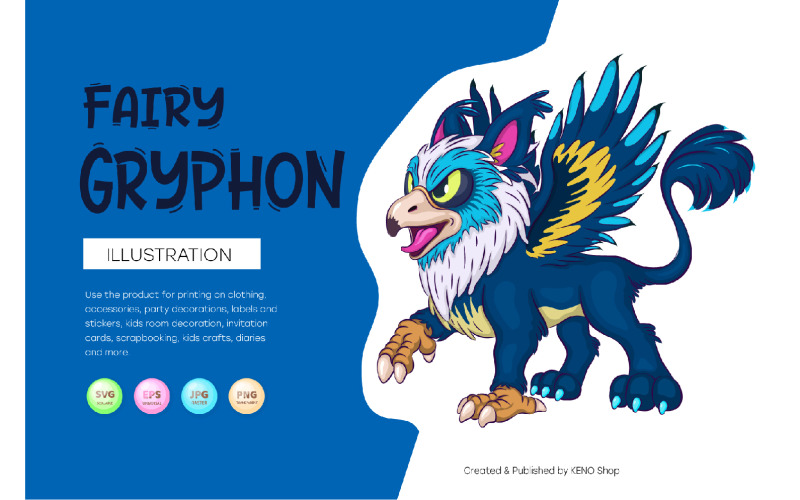 Fairy Cartoon Gryphon. T-shirt. Vector Graphic