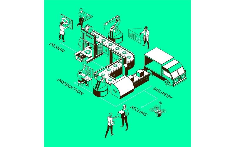 Smart Industry Monochrome Isometric Production Line 210360724 Vector Illustration Concept