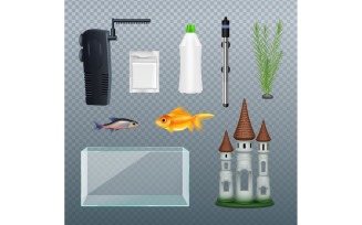 Aquarium Fish Equipment Realistic Transparent 210321110 Vector Illustration Concept