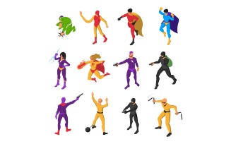 Superheroes And Supervillains Isometric Set 210260707 Vector Illustration Concept