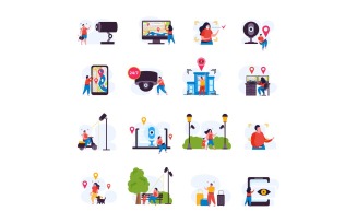 City Video Monitoring Flat Icons 210240201 Vector Illustration Concept