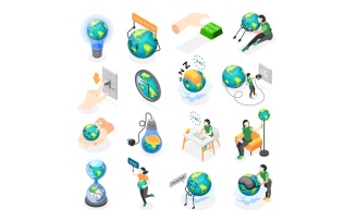 Earth Hour Isometric Icons 210230119 Vector Illustration Concept