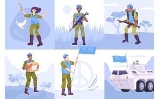 Peacekeepers Composition Set Flat 210250724 Vector Illustration Concept