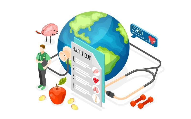 World Health Day Isometric Composition 210230103 Vector Illustration Concept