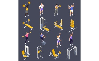 Gym Workout Fitness Isometric Set 210210102 Vector Illustration Concept