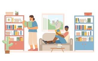 Home Library Flat 201260205 Vector Illustration Concept