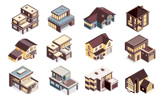 Isometric Modern Suburban Houses Set 210110524 Vector Illustration Concept