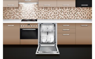 Dishwasher Machine Interior Realistic 2-01 191021142 Vector Illustration Concept