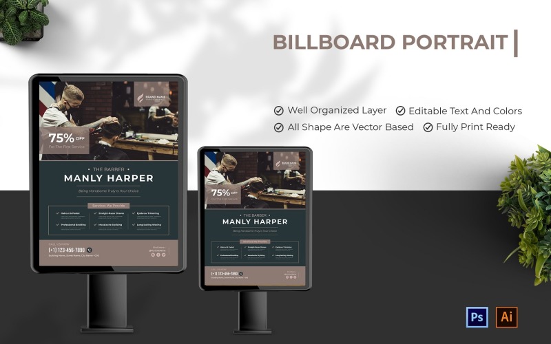 Manly Harber Barber Billboard Portrait Corporate Identity