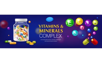 Realistic 3D Vitamin Mineral Horizontal Poster 191230513 Vector Illustration Concept