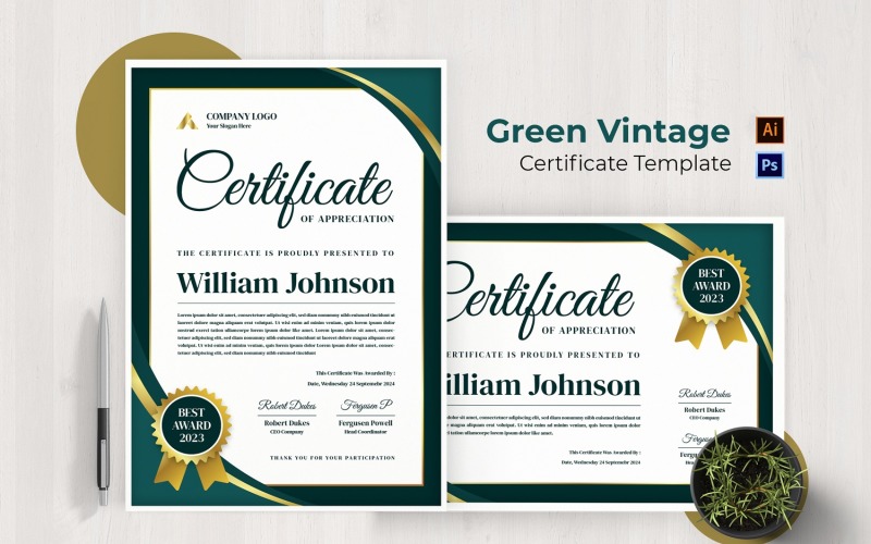 Green Vintage Certificate Certificate Template