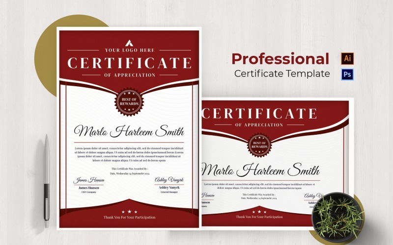 Professional Modern Certificate Certificate Template