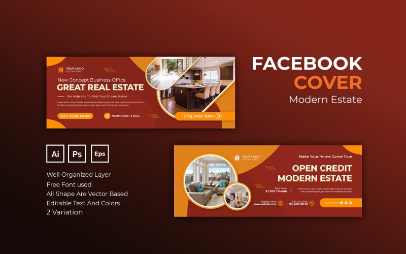 Red Modern Estate Facebook Cover Social Media