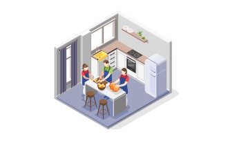Family Cooking Composition 201230149 Vector Illustration Concept