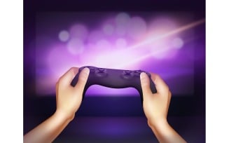 Gamepad Controller In Hands On Color Backgound Realistic-01 201021103 Vector Illustration Concept