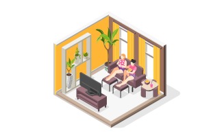 Pajama Party Isometric Composition 201030141 Vector Illustration Concept