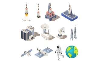 Space Research Isometric Set 201260725 Vector Illustration Concept