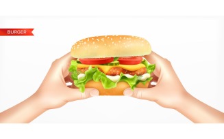Burger In Hands Realistic 201230962 Vector Illustration Concept