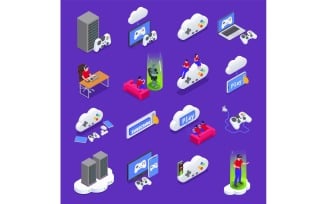 Cloud Gaming Isometric Set 210120138 Vector Illustration Concept