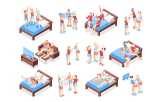 Pajama Party Isometric Recolor 201030142 Vector Illustration Concept