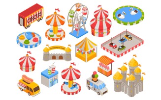 Isometric Amusement Park Circus Set 210112109 Vector Illustration Concept