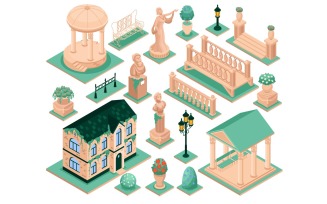 Isometric Garden Country House Set 201212129 Vector Illustration Concept