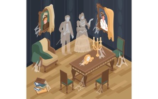 Isometric Old Room Interior Ghost Illustration 201212118 Vector Illustration Concept