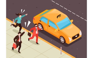 Isometric People Run Taxi 210212107 Vector Illustration Concept