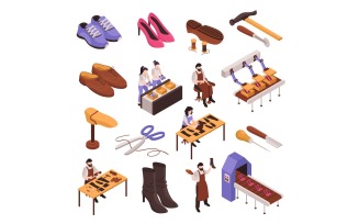 Isometric Shoes Manufacturing Set 210112130 Vector Illustration Concept