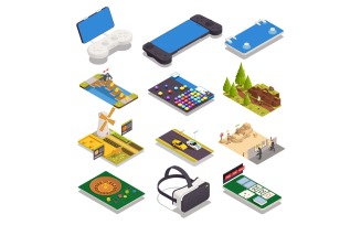 Mobile Gaming Isometric Set 210110101 Vector Illustration Concept