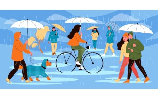 People Walking Umbrella Rainy 210260539 Vector Illustration Concept