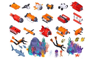 Underwater Vehicles Machines Equipment Isometric 201103911 Vector Illustration Concept