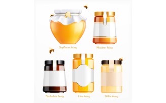 Honey Jars Types Realistic Set 210130908 Vector Illustration Concept