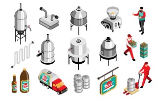 Isometric Brewery Beer Set 210110503 Vector Illustration Concept