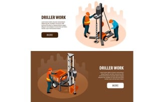 Isometric Driller Engineer Banners 210110521 Vector Illustration Concept