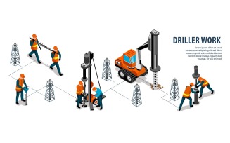 Isometric Driller Engineer Infographics 210110520 Vector Illustration Concept