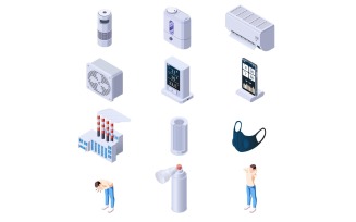 Air Purification Quality Control Isometric Set 210160707 Vector Illustration Concept