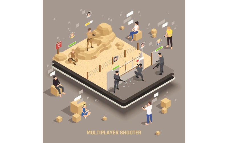 Mobile Gaming Isometric Set 210110103 Vector Illustration Concept