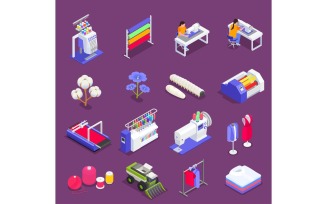 Textile Mill Spinning Industry Isometric Set 210120101 Vector Illustration Concept