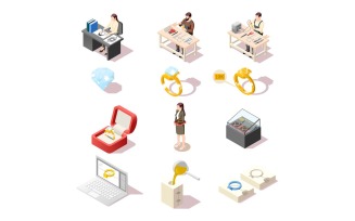 Jewelry Production Isometric Set 210160701 Vector Illustration Concept
