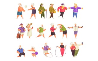 Old People Activity Set 210212608 Vector Illustration Concept