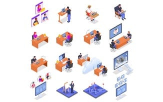 Remote Management Distant Work Isometric Icons 210220112 Vector Illustration Concept