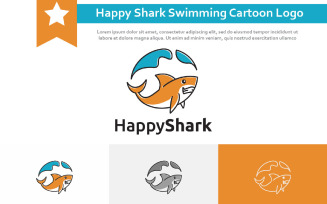 Happy Friendly Shark Swimming in Sea Cartoon Logo