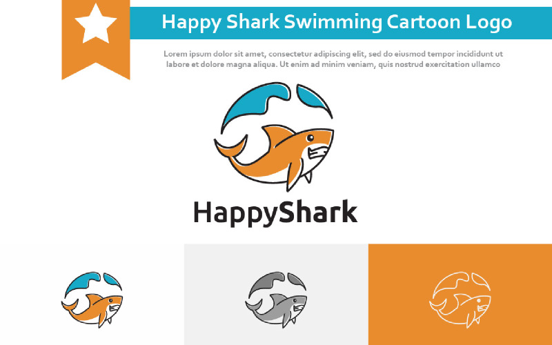 Happy Friendly Shark Swimming in Sea Cartoon Logo Logo Template