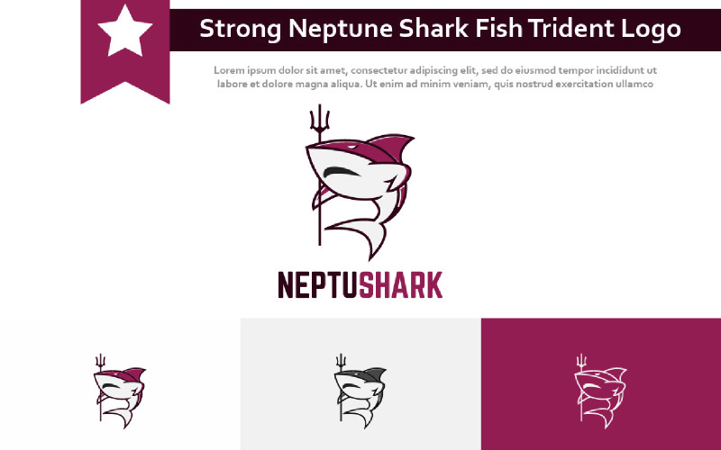 Strong Neptune Shark Fish Sea King Trident Logo Logo Template