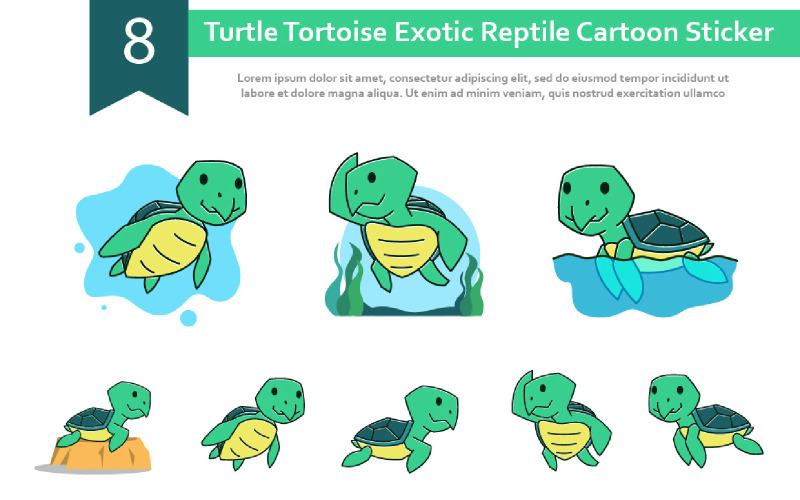 8 Turtle Tortoise Reptile Cartoon Sticker Illustration