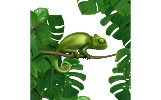 Chameleon In Tropical Forest Realistic 201021117 Vector Illustration Concept